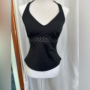 Black Halter Tankini Top with Studded Detail size 10